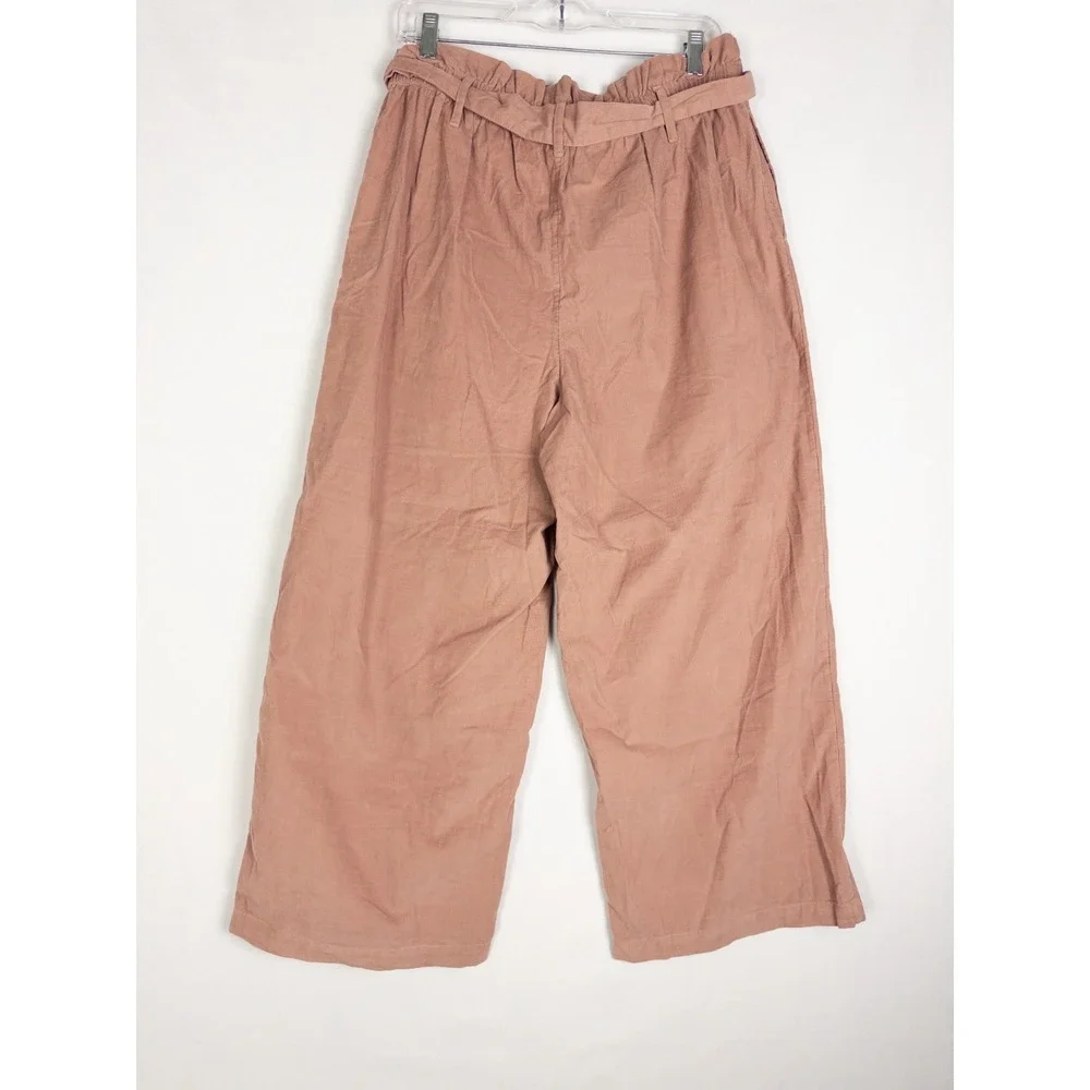 American Eagle Pants Womens L Pink Wide Leg Strap Relaxed Ruffle Stretch Cotton‎